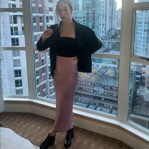 Free People Satin/ Silk Midi Skirt - Pink